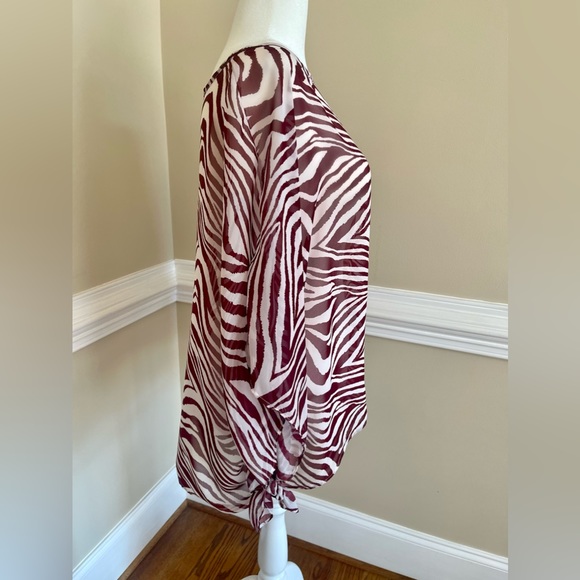 Blue Myth Zebra Blouse, Size Large, Kimono Sleeves, Caftan Style, Sheer, Loose - Picture 3 of 10